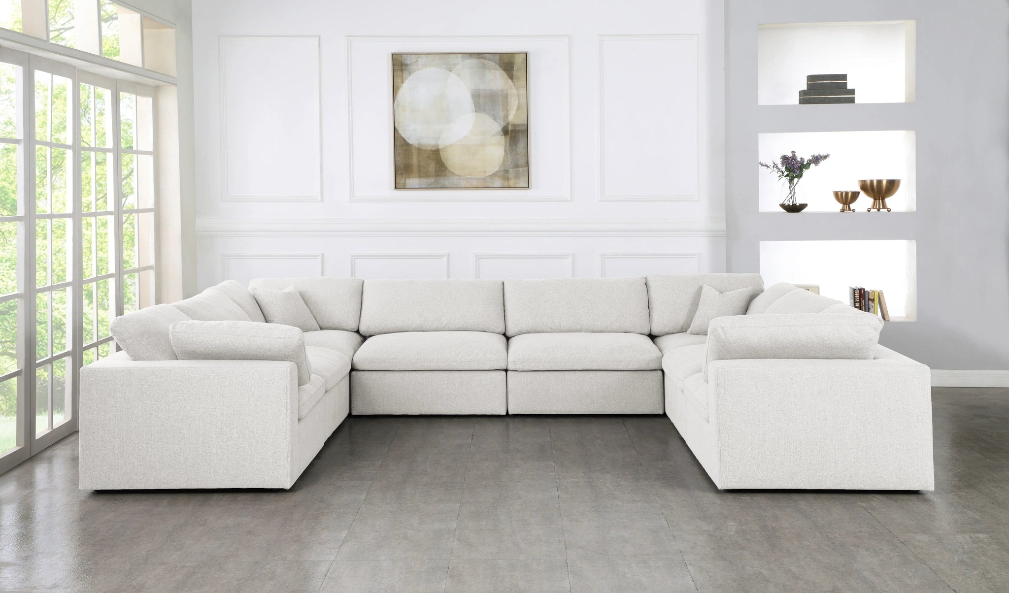 Serene Cream Linen Fabric Deluxe Cloud Modular Sectional