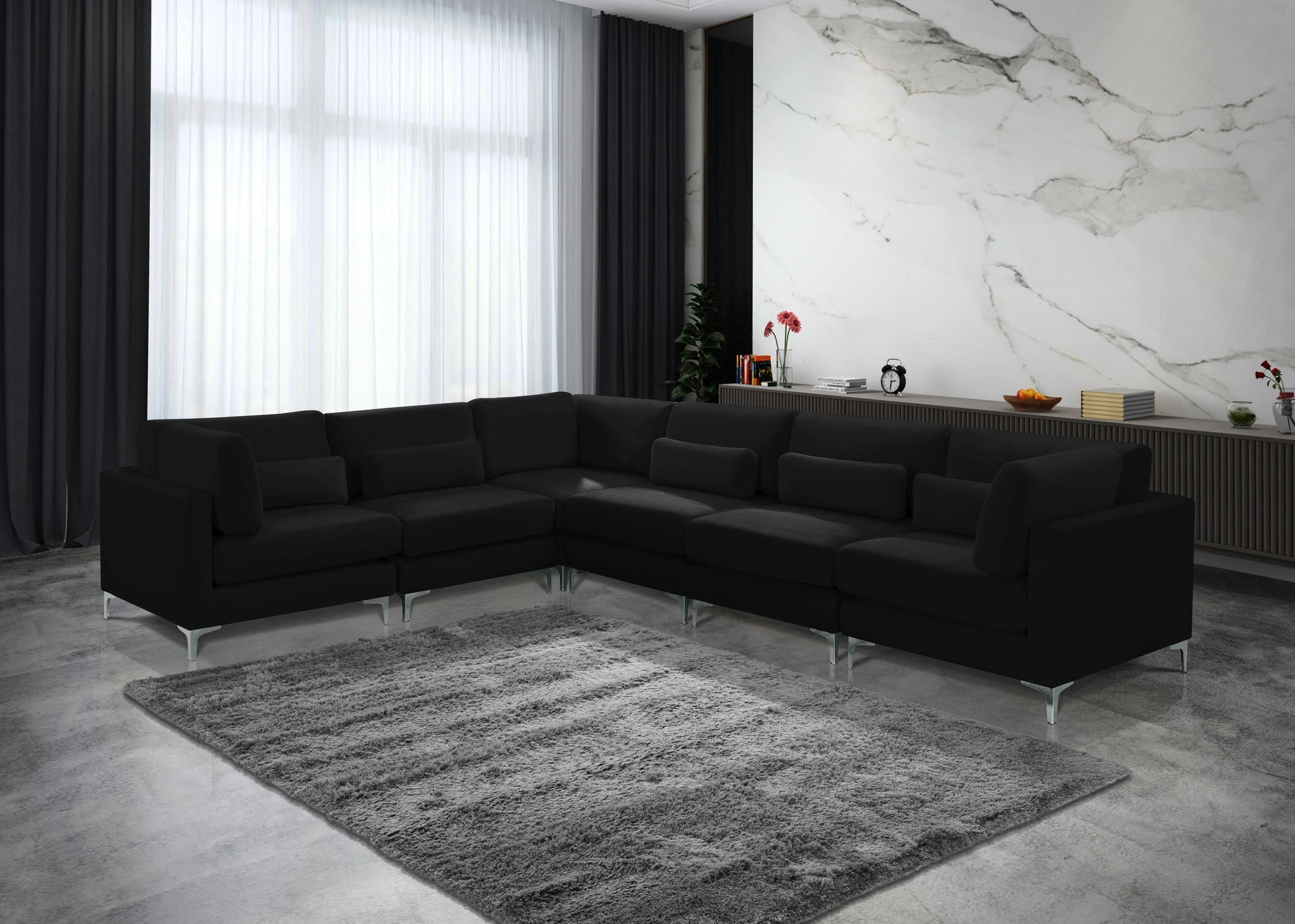 Julia Black Velvet Modular Sectional (6 Boxes)
