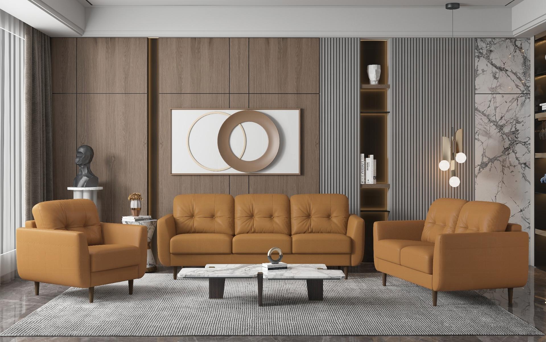 Radwan Camel Leather Sofa - Luxury Home Furniture (MI)