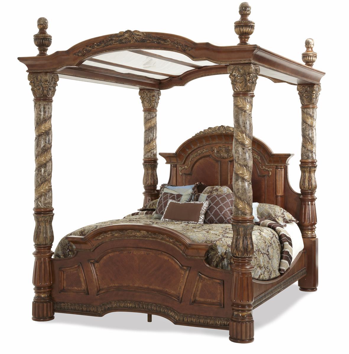 Villa Valencia California King Bed with Canopy in Chestnut