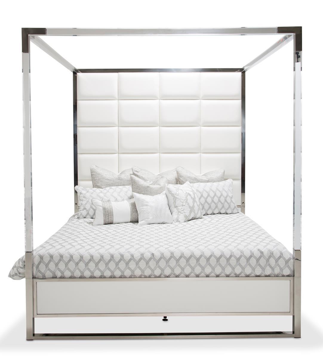 State St King Metal Canopy Bed in Glossy White