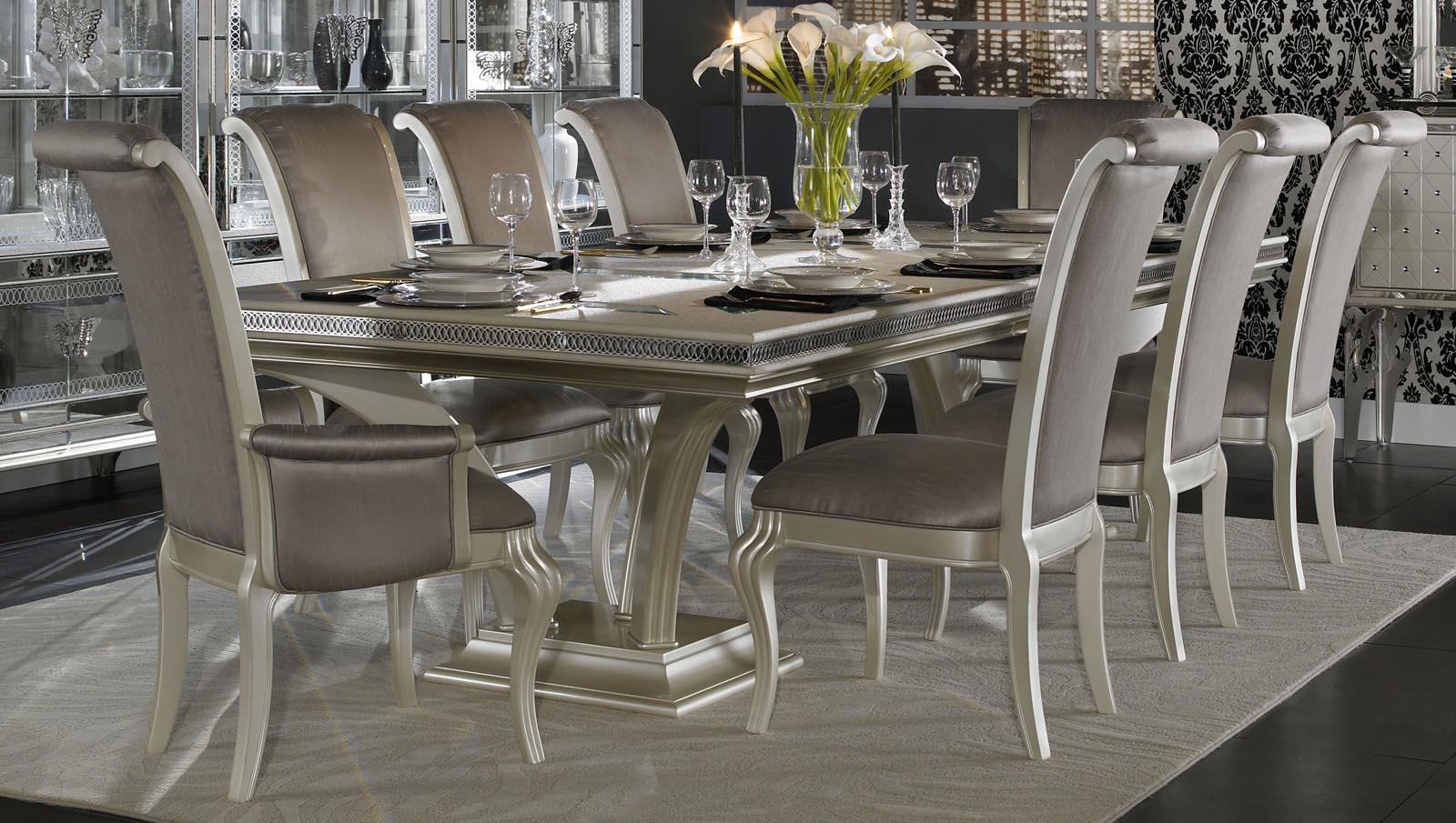 Hollywood Swank Rectangular Dining Table in Pearl Caviar