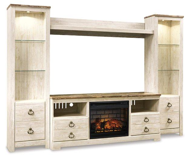 Willowton 4-Piece Entertainment Center with Electric Fireplace - Luxury Home Furniture (MI)