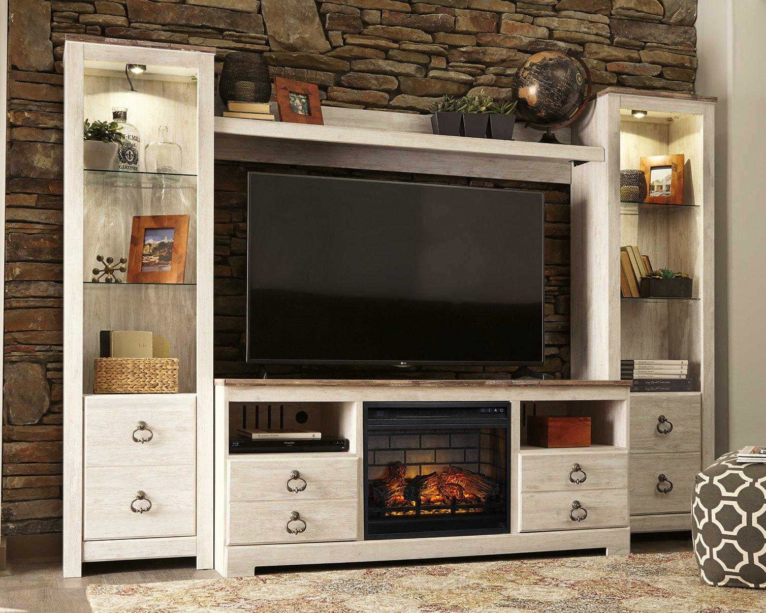 Willowton 4-Piece Entertainment Center with Electric Fireplace - Luxury Home Furniture (MI)