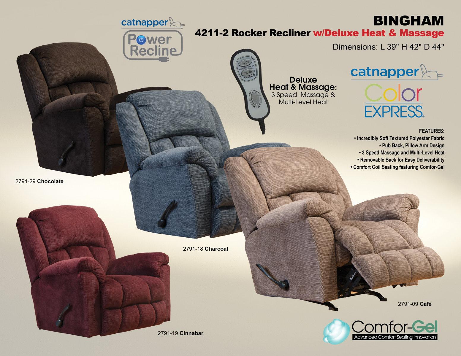 Catnapper Bingham Rocker Recliner w/Deluxe Heat & Massage in Chocolate 4211-2 - Luxury Home Furniture (MI)