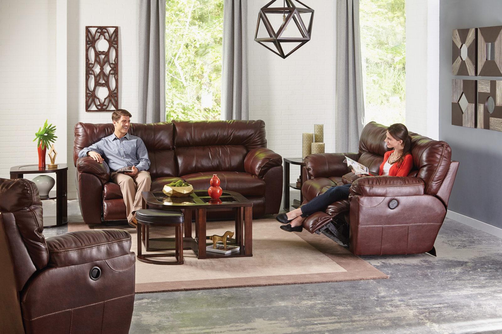 Catnapper Milan Lay Flat Reclining Console Loveseat in Walnut 4349 - Luxury Home Furniture (MI)