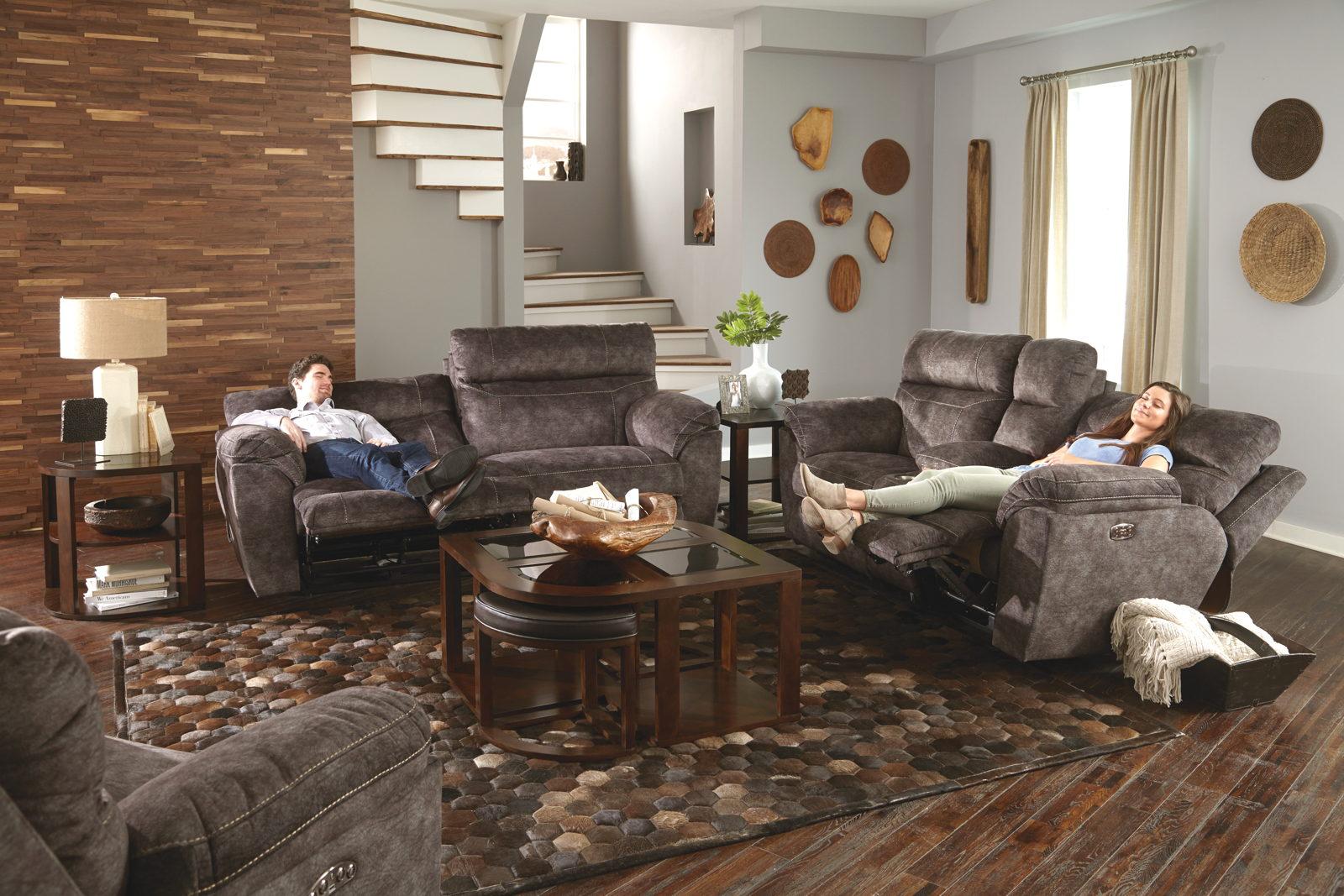 Catnapper Sedona Power Headrest w/Lumbar Lay Flat Reclining Sofa in Smoke 762221 - Luxury Home Furniture (MI)
