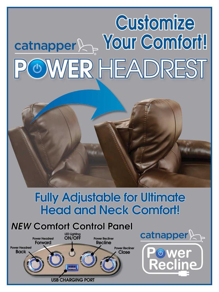 Catnapper Thornton Power Headrest/Power Lay Flat Recliner in Java - Luxury Home Furniture (MI)
