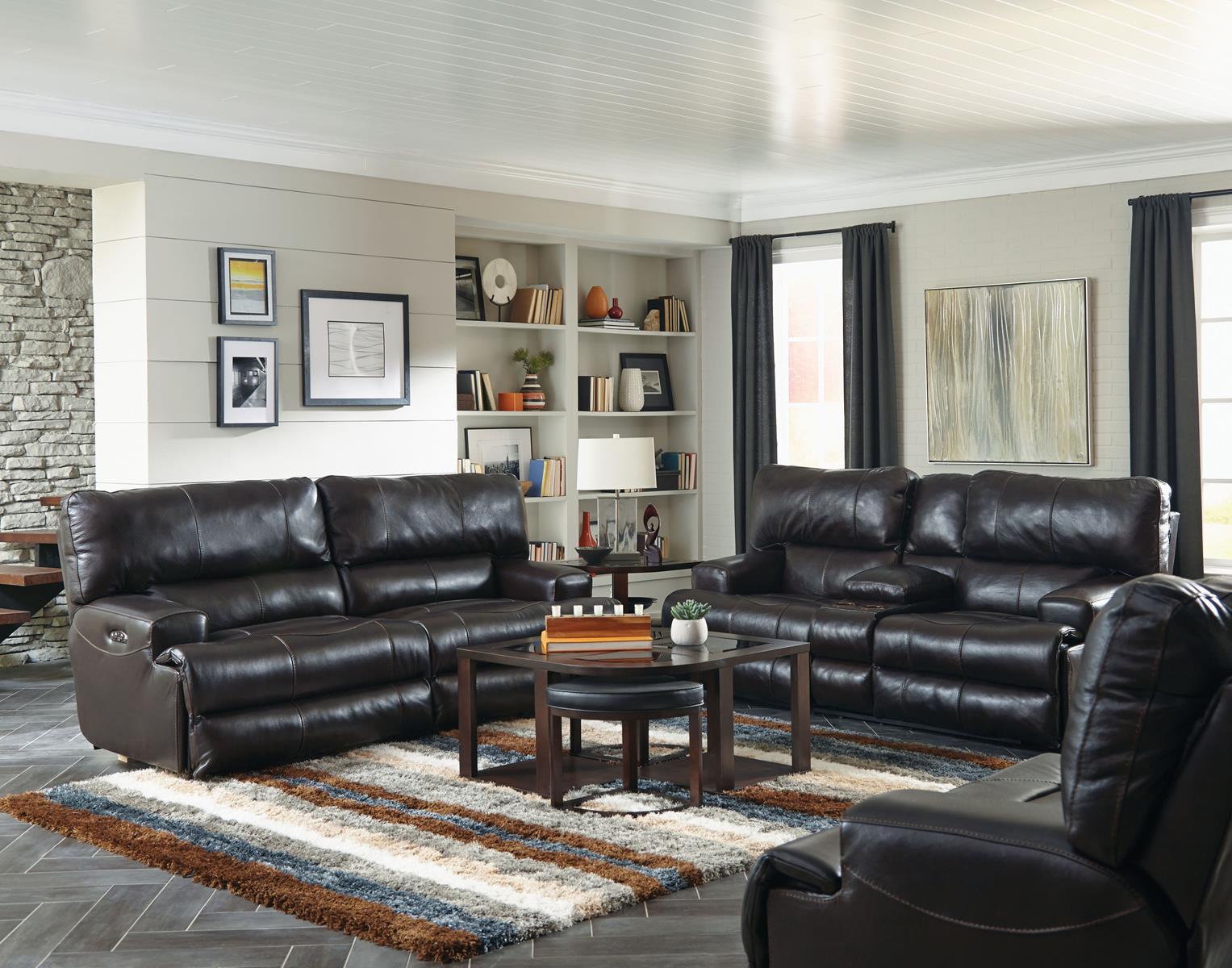 Catnapper Wembley Power Headrest Lay Flat Reclining Console Loveseat in Chocolate - Luxury Home Furniture (MI)