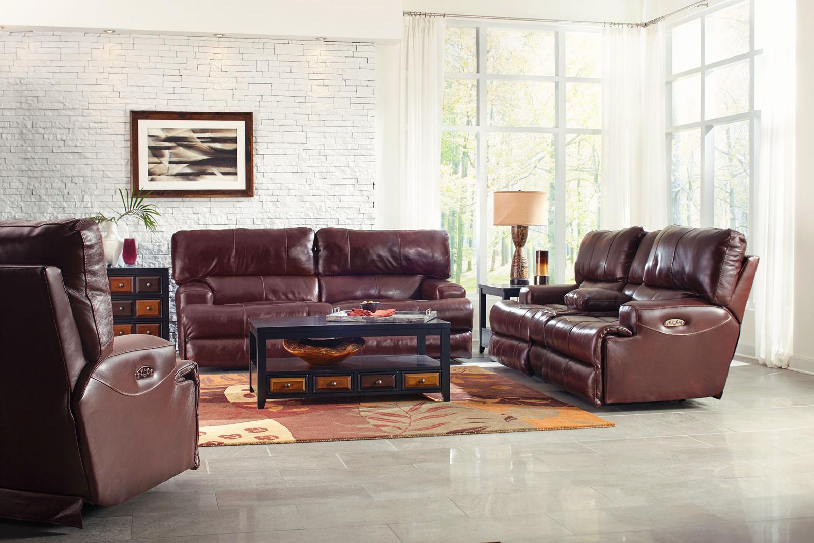 Catnapper Wembley Lay Flat Reclining Console Loveseat in Walnut - Luxury Home Furniture (MI)