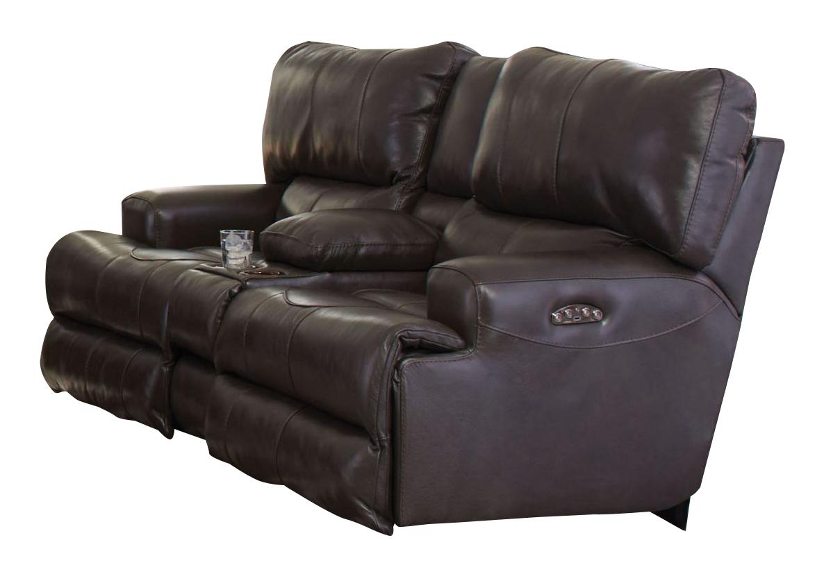 Catnapper Wembley Power Headrest w/ Lumbar Lay Flat Reclining Console Loveseat in Steel - Luxury Home Furniture (MI)