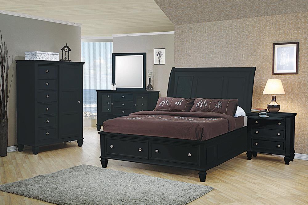 Sandy Beach Queen & E.King Storage Sleigh Bed Black & White - Luxury Home Furniture (MI)