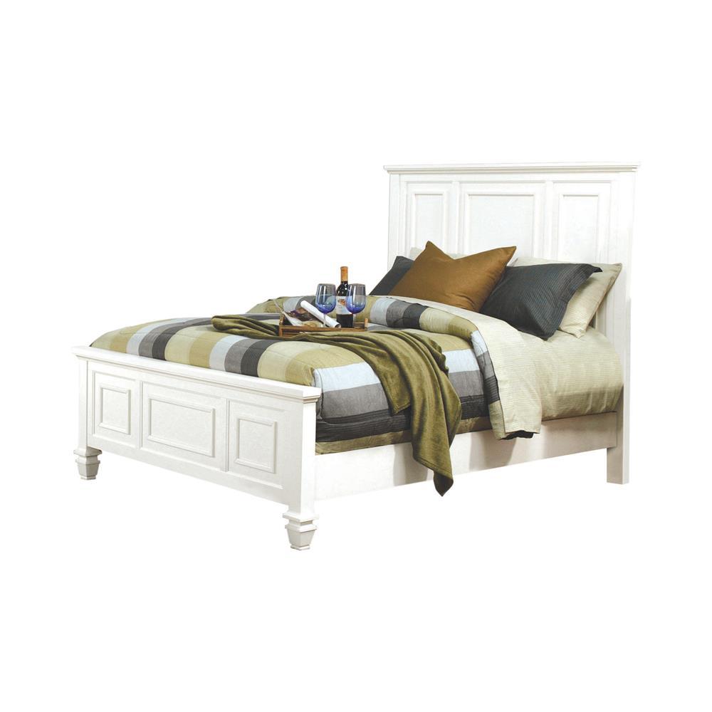 Sandy Beach Eastern King Panel Bed with High Headboard Cream White - Luxury Home Furniture (MI)