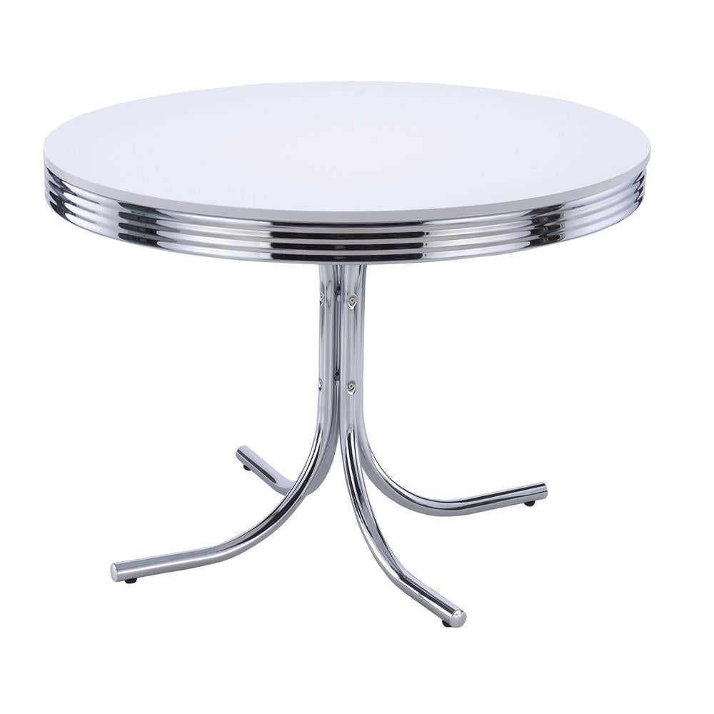 Retro Round Dining Table Glossy White and Chrome - Luxury Home Furniture (MI)
