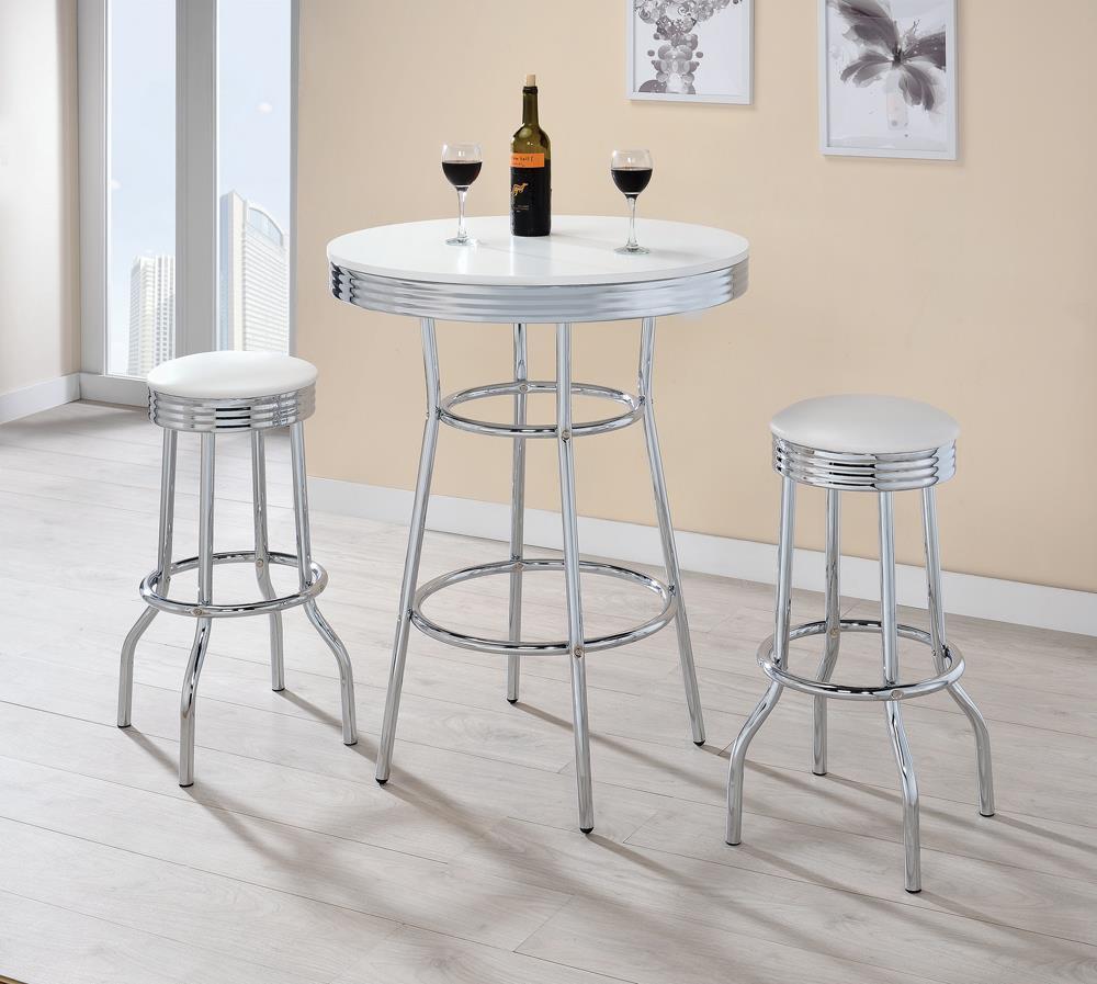 Theodore Round Bar Table Chrome and Glossy White - Luxury Home Furniture (MI)