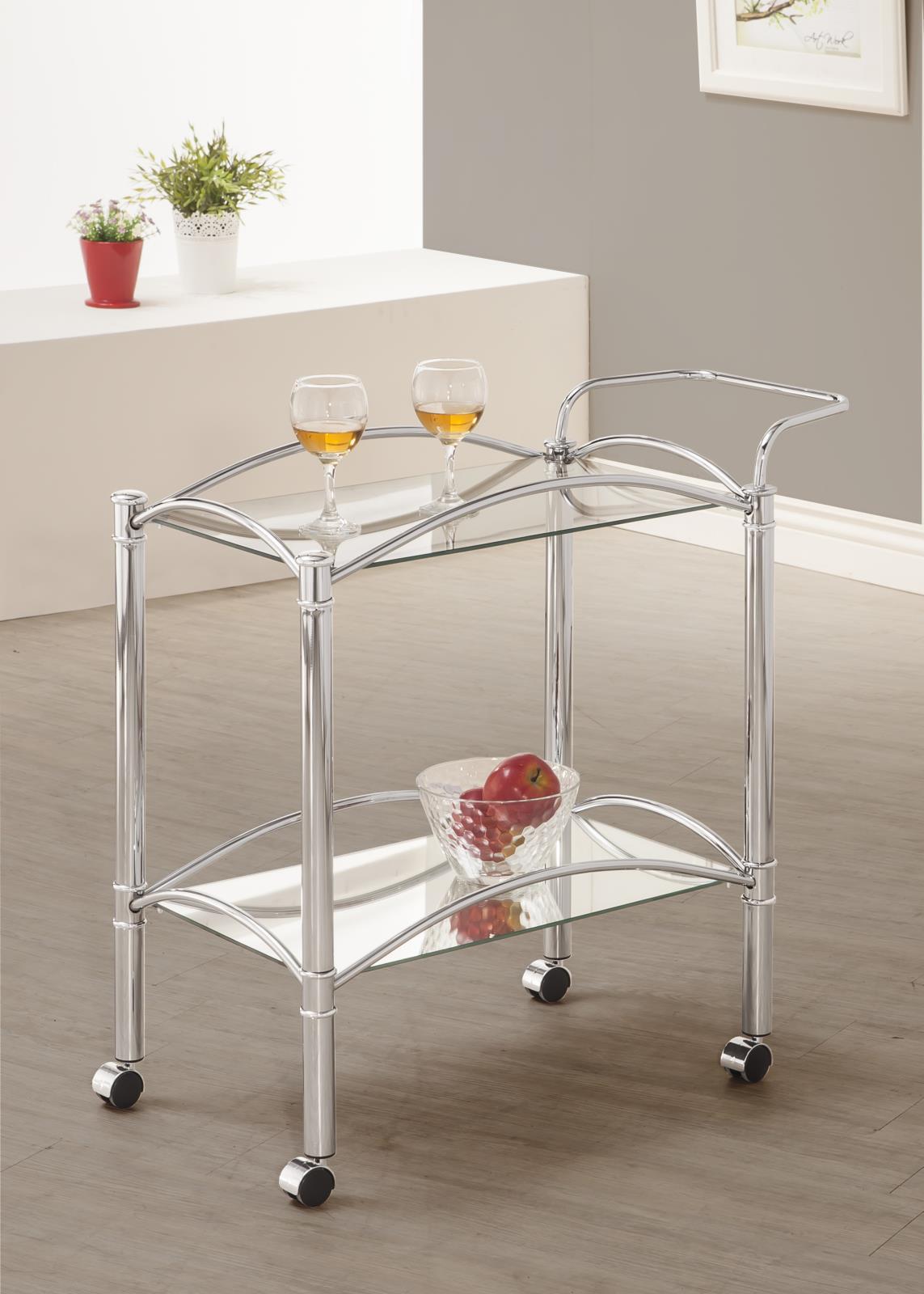 Shadix 2-tier Serving Cart with Glass Top Chrome and Clear - Luxury Home Furniture (MI)