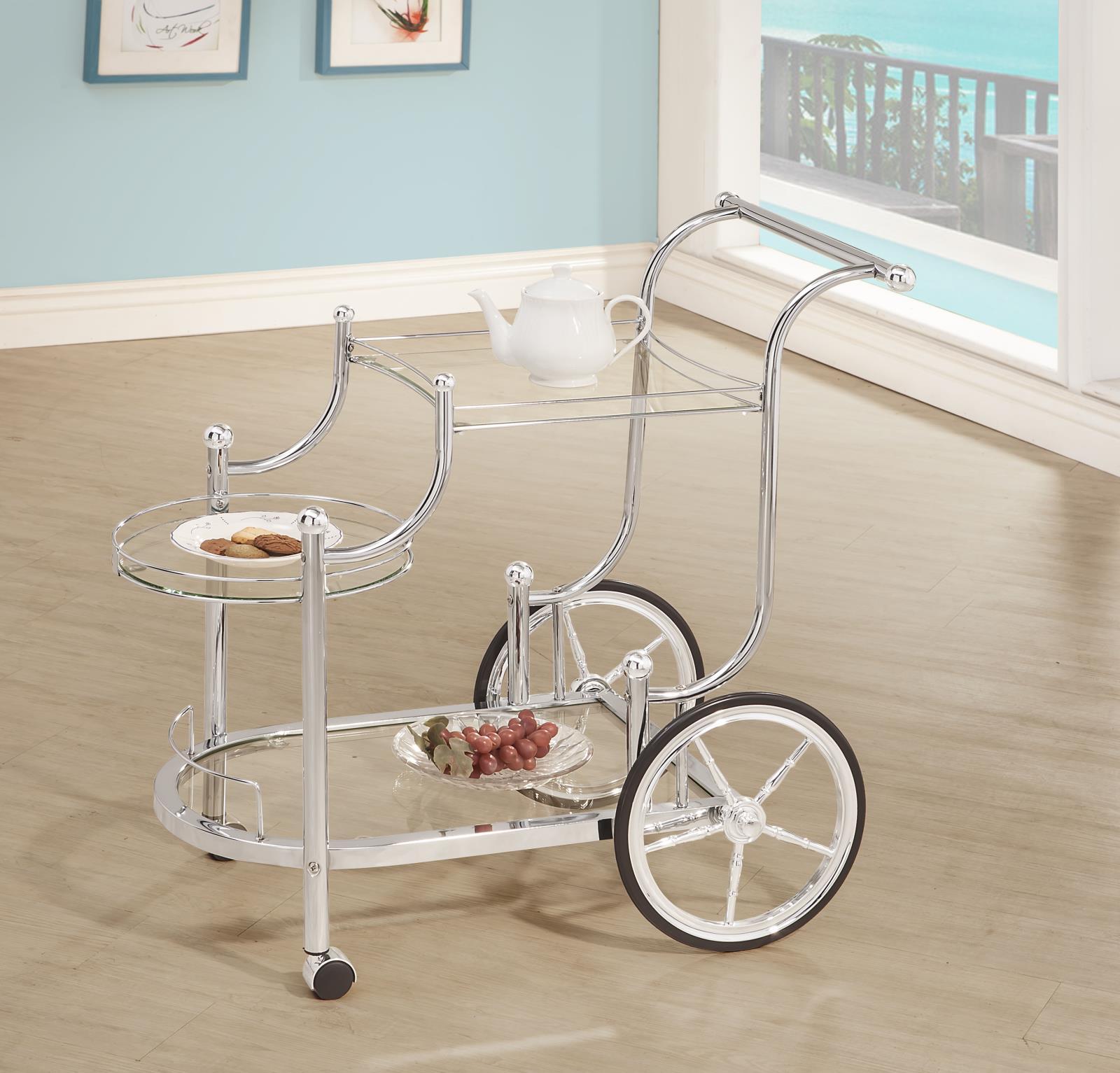 Sarandon 3-tier Serving Cart Chrome and Clear - Luxury Home Furniture (MI)
