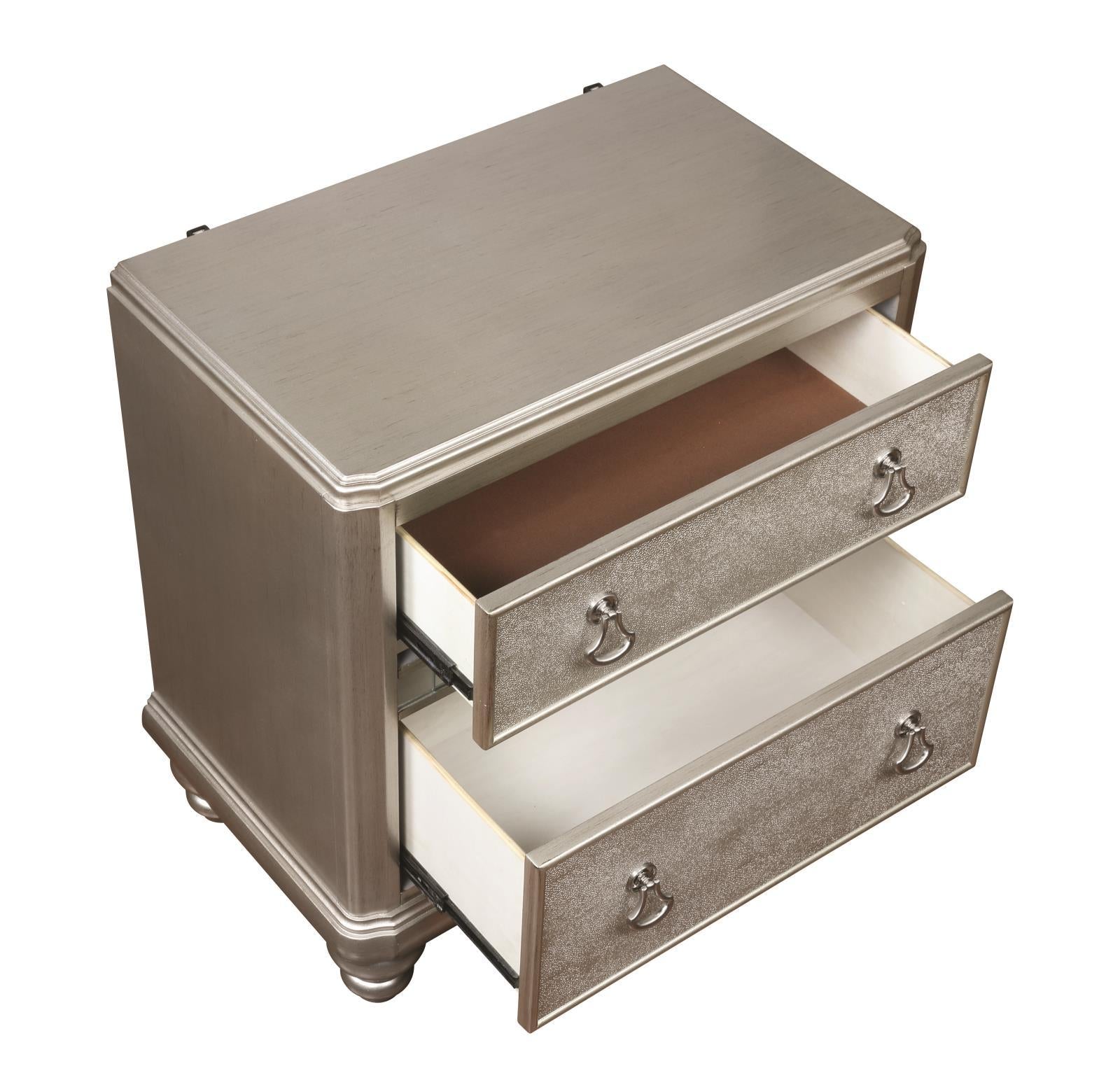 Bling Game 2-drawer Nightstand Metallic Platinum - Luxury Home Furniture (MI)