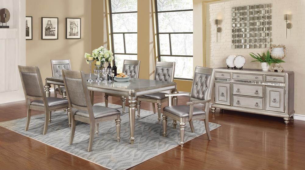 Bling Game Rectangular Dining Table with Leaf Metallic Platinum - Luxury Home Furniture (MI)