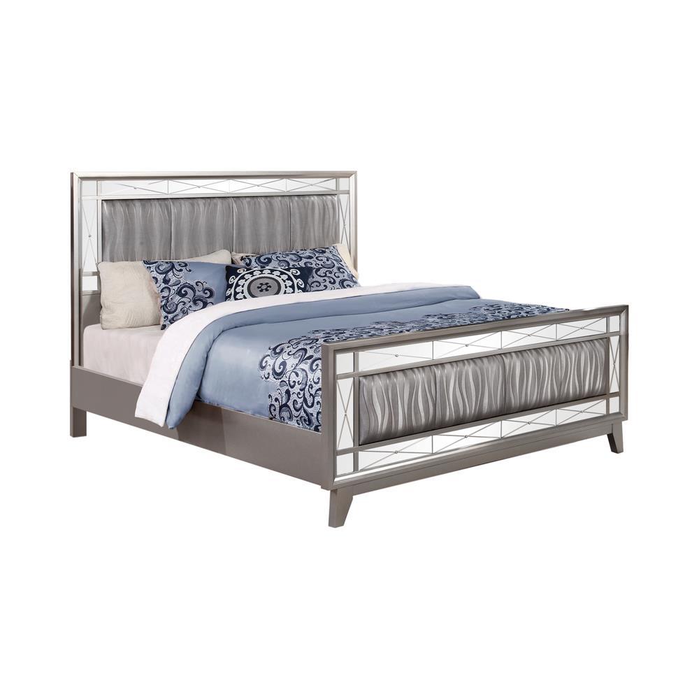 Leighton Queen Panel Bed with Mirrored Accents Mercury Metallic - Luxury Home Furniture (MI)
