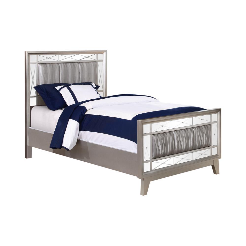 Leighton Twin Panel Bed with Mirrored Accents Mercury Metallic - Luxury Home Furniture (MI)