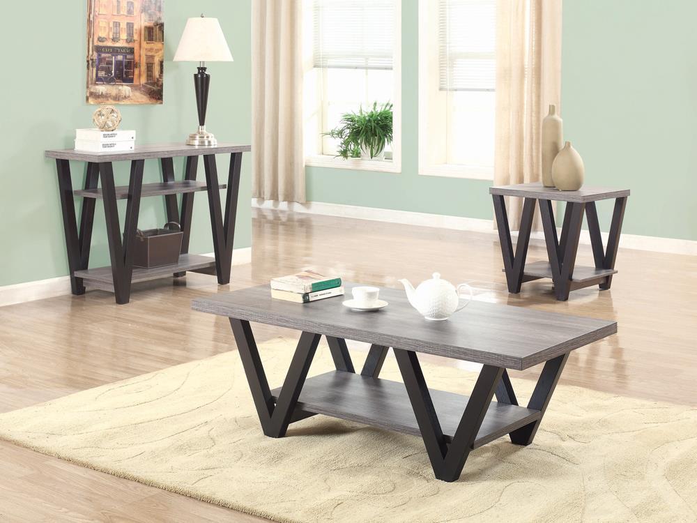 Stevens V-shaped End Table Black and Antique Grey - Luxury Home Furniture (MI)