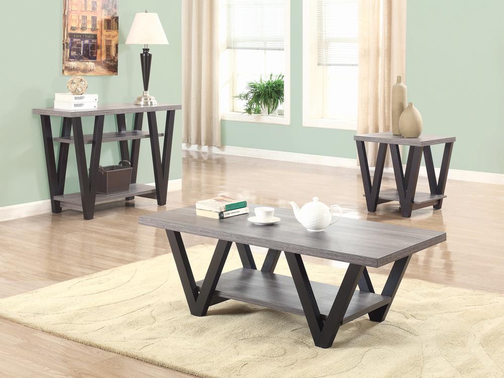 Stevens V-shaped Sofa Table Black and Antique Grey - Luxury Home Furniture (MI)