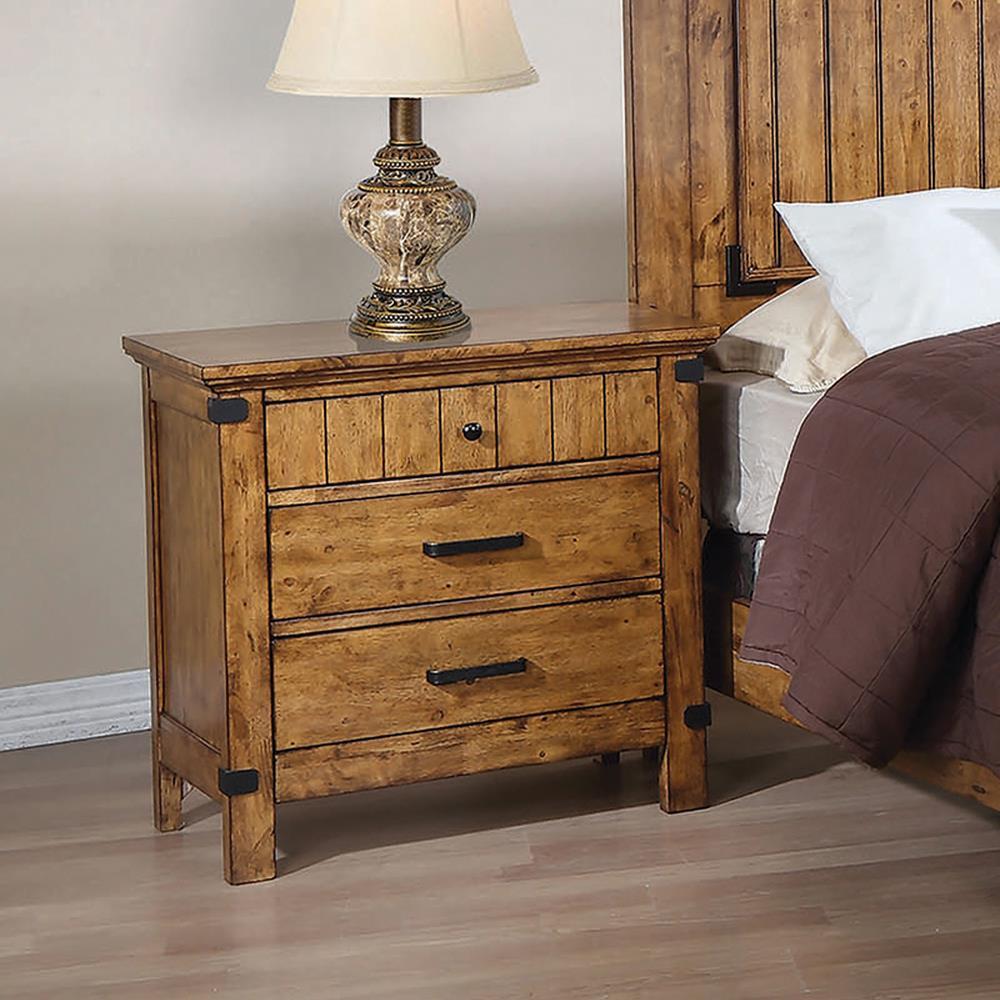 Brenner 3-drawer Night Stand Rustic Honey - Luxury Home Furniture (MI)