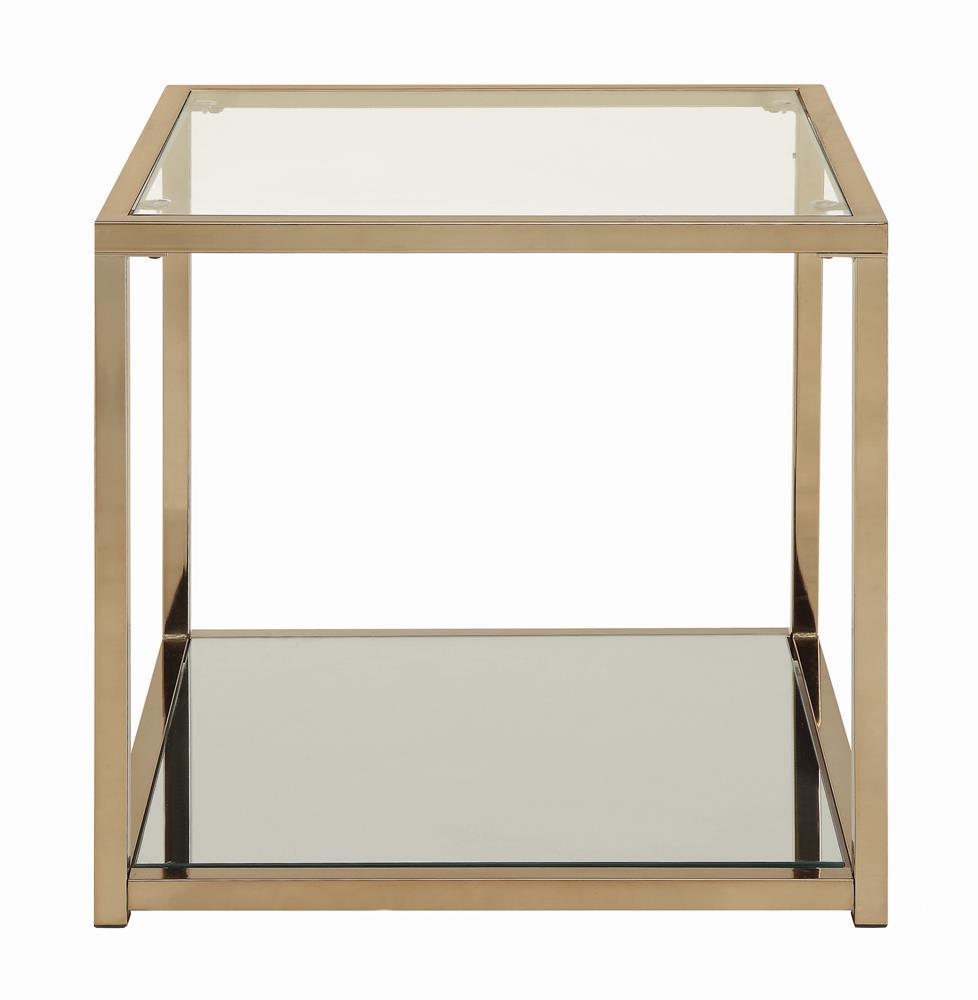 Cora End Table with Mirror Shelf Chocolate Chrome - Luxury Home Furniture (MI)
