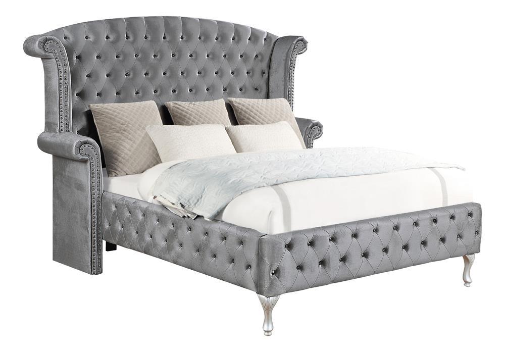 Deanna Eastern King Tufted Upholstered Bed Grey - Luxury Home Furniture (MI)