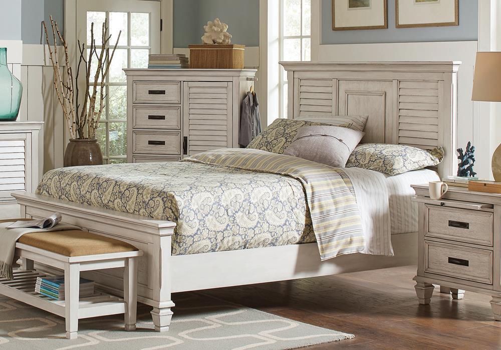 Franco Eastern King Panel Bed Antique White - Luxury Home Furniture (MI)