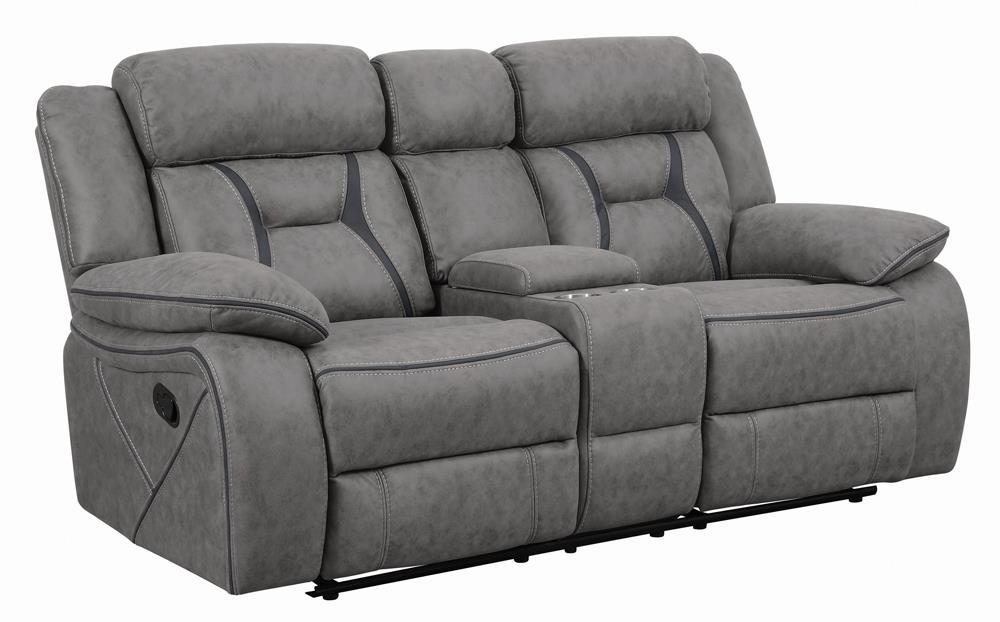 Higgins Pillow Top Arm Motion Loveseat with Console Grey - Luxury Home Furniture (MI)