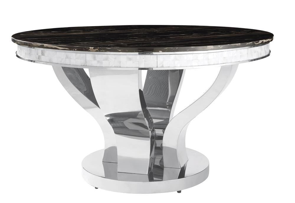 Anchorage Round Dining Table Chrome and Black - Luxury Home Furniture (MI)