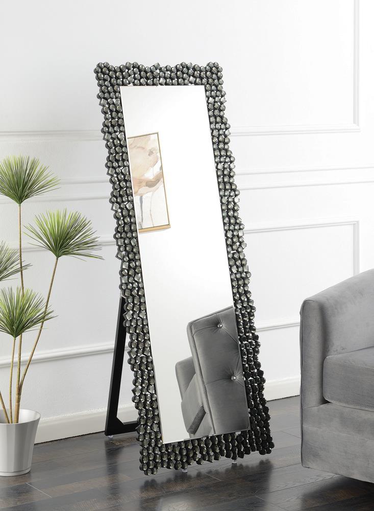 Mckay Textural Frame Cheval Floor Mirror Silver and Smoky Grey - Luxury Home Furniture (MI)