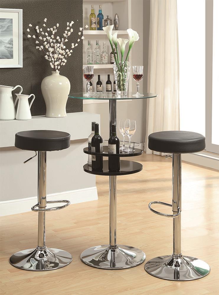 Gianella Glass Top Bar Table with Wine Storage Black and Chrome - Luxury Home Furniture (MI)