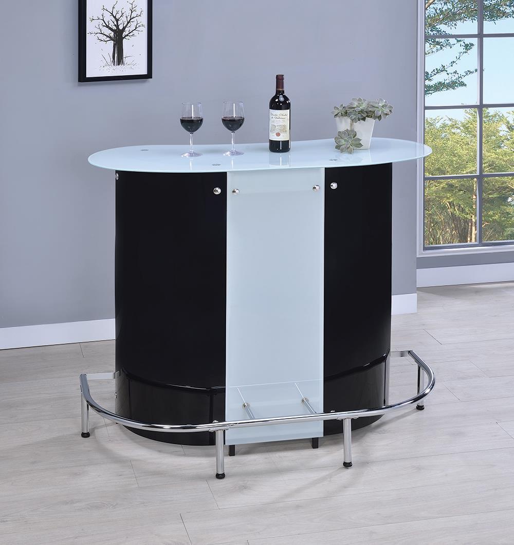 Lacewing 1-shelf Bar Unit Glossy Black and White - Luxury Home Furniture (MI)