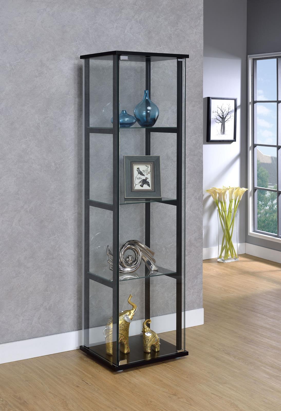 Cyclamen 4-shelf Glass Curio Cabinet Black and Clear - Luxury Home Furniture (MI)