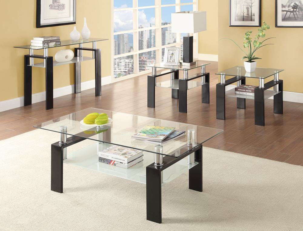 Dyer Tempered Glass Sofa Table with Shelf Black - Luxury Home Furniture (MI)