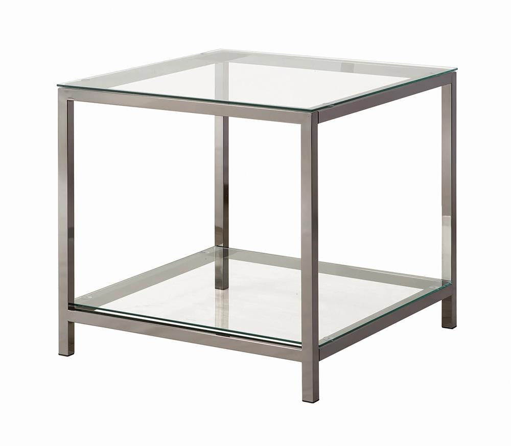 Trini End Table with Glass Shelf Black Nickel - Luxury Home Furniture (MI)