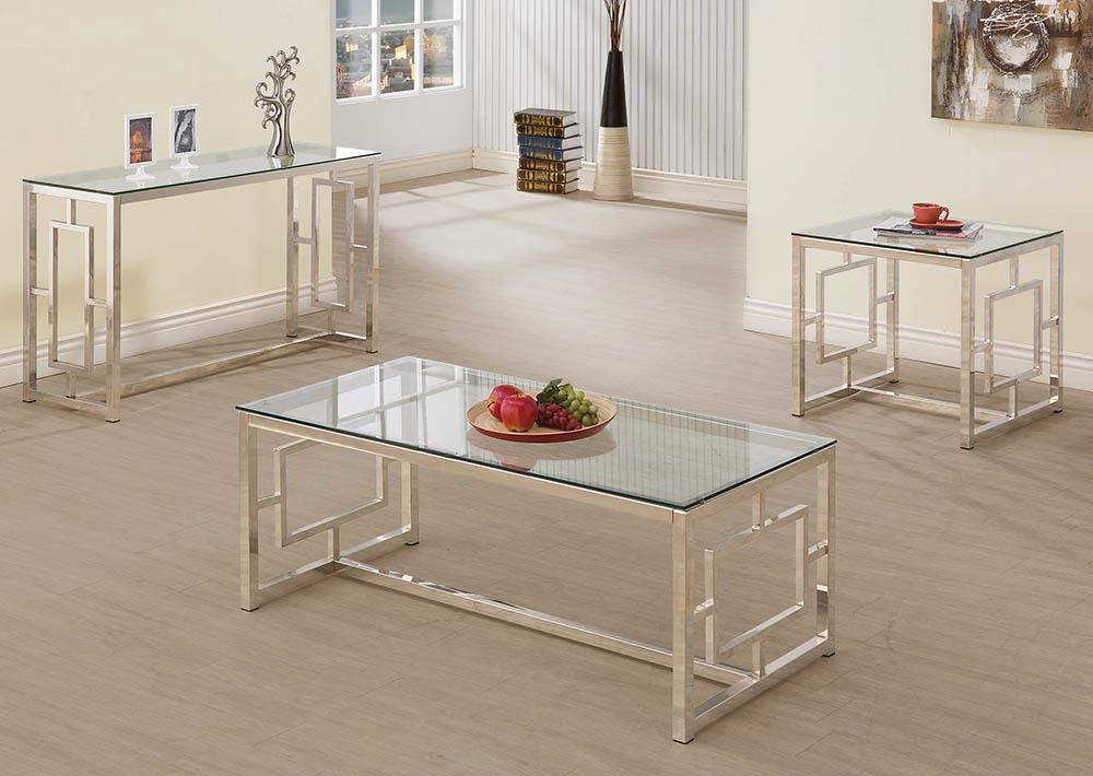 Merced Rectangle Glass Top Coffee Table Nickel - Luxury Home Furniture (MI)