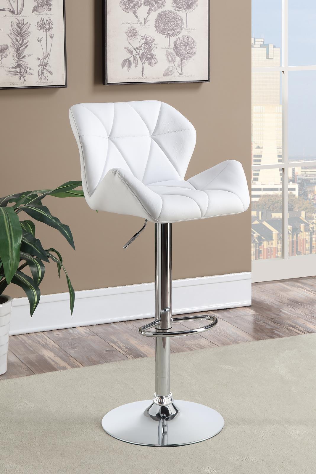 Berrington Adjustable Bar Stools Chrome and White (Set of 2) - Luxury Home Furniture (MI)