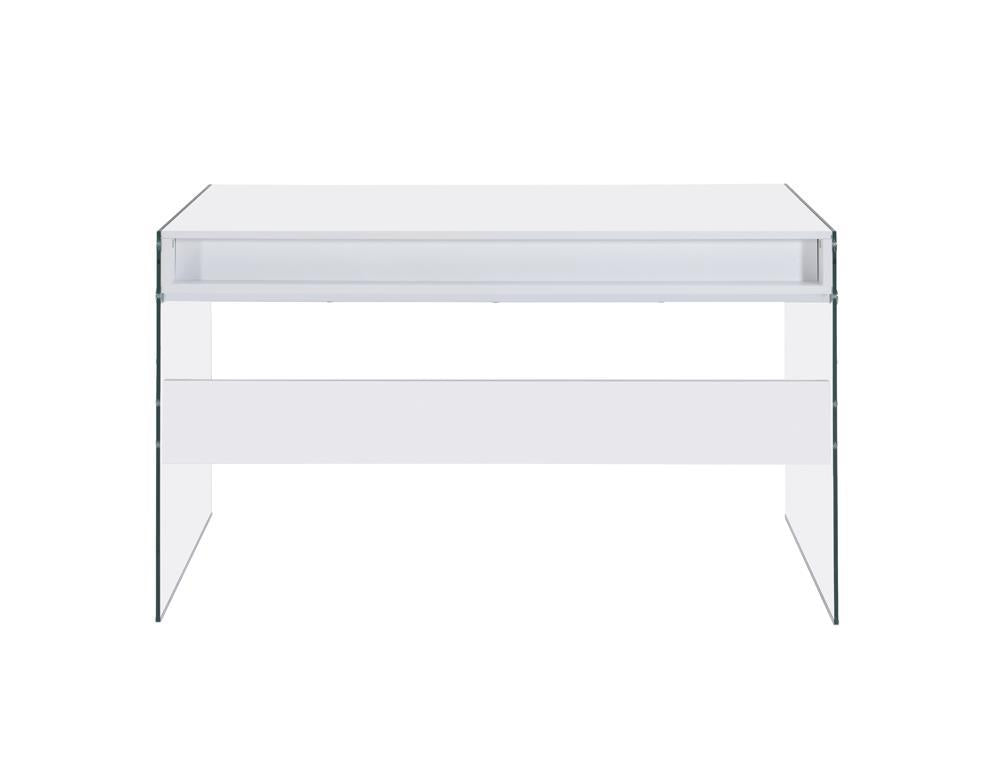 Dobrev 2-drawer Writing Desk Glossy White and Clear - Luxury Home Furniture (MI)