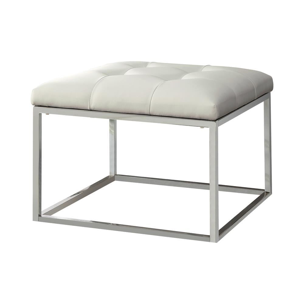 Swanson Upholstered Tufted Ottoman White and Chrome - Luxury Home Furniture (MI)