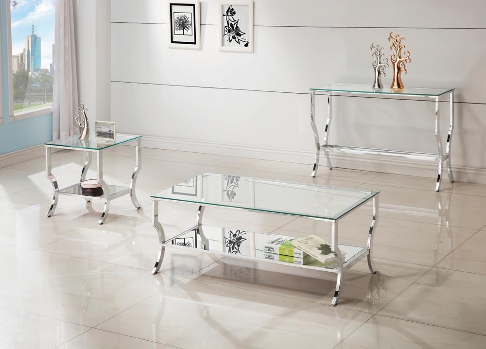 Saide Rectangular Coffee Table with Mirrored Shelf Chrome - Luxury Home Furniture (MI)