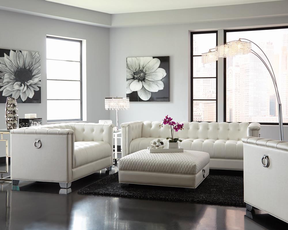 Chaviano Tufted Upholstered Loveseat Pearl White - Luxury Home Furniture (MI)