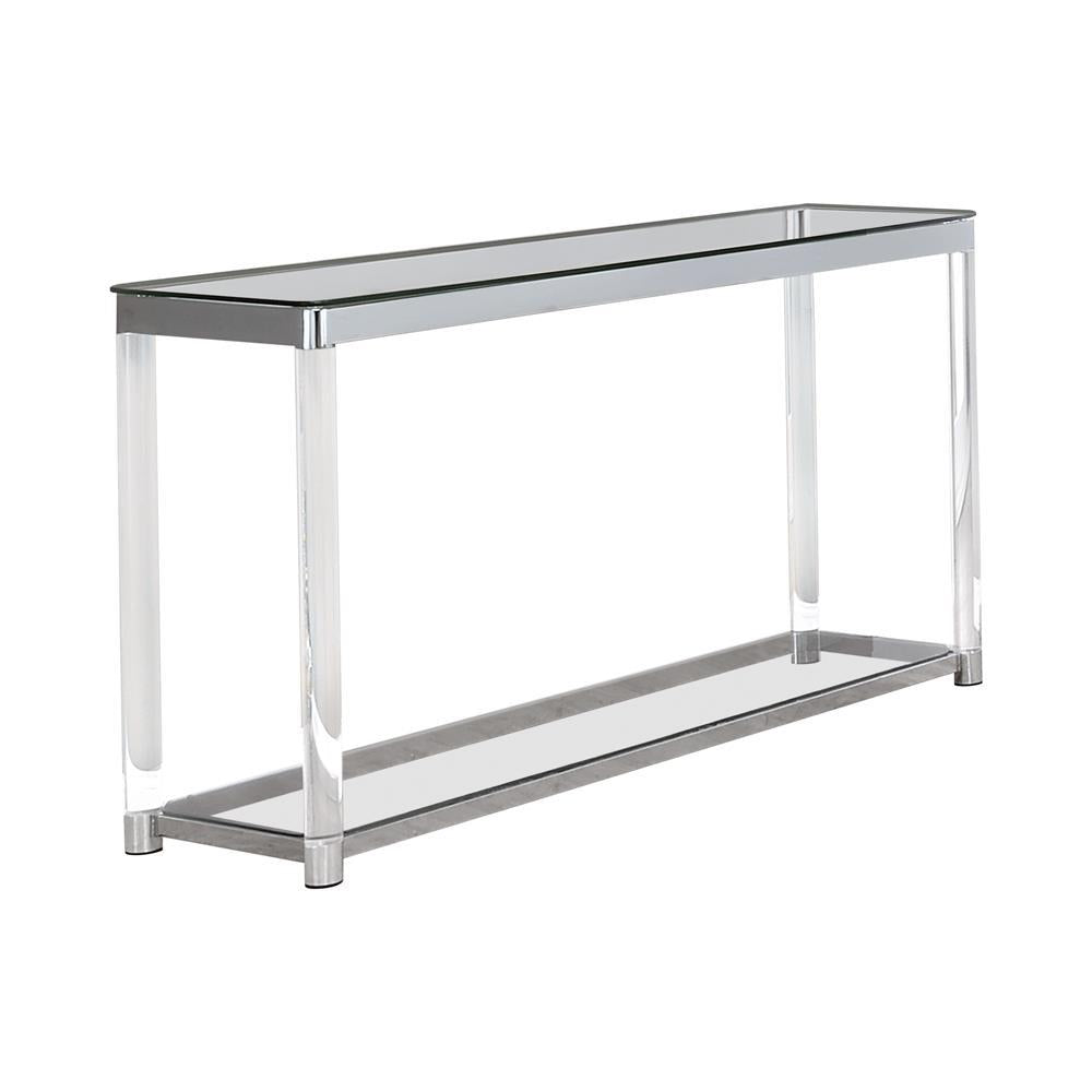 Anne Sofa Table with Lower Shelf Chrome and Clear - Luxury Home Furniture (MI)