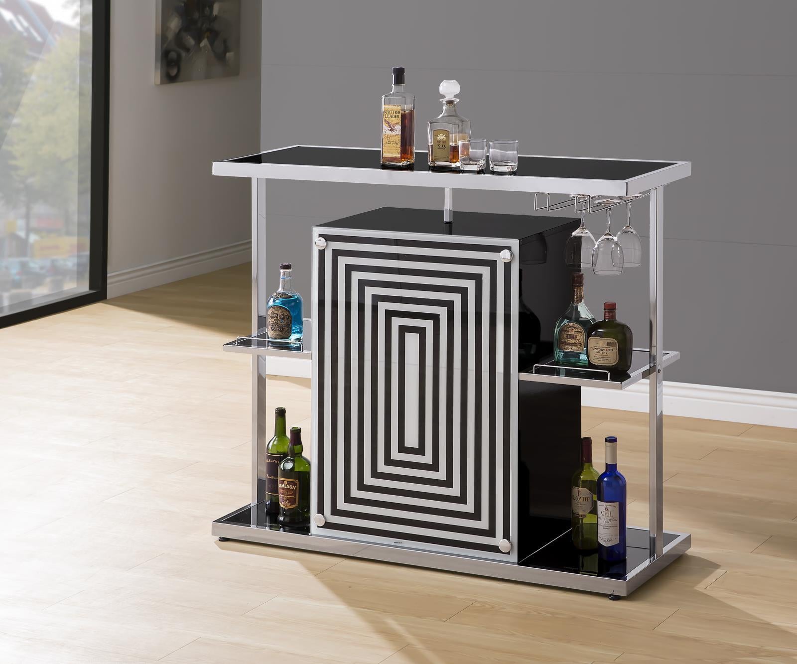 Zinnia 2-tier Bar Unit Glossy Black and White - Luxury Home Furniture (MI)