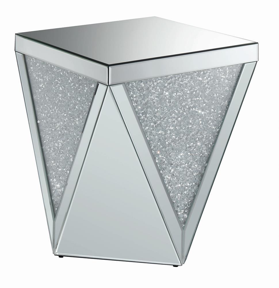 Amore Square End Table with Triangle Detailing Silver and Clear Mirror - Luxury Home Furniture (MI)