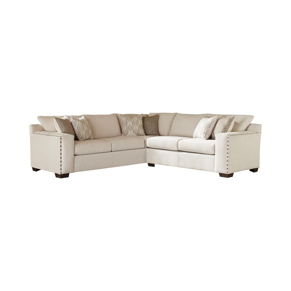 Aria L-shaped Sectional with Nailhead Oatmeal - Luxury Home Furniture (MI)