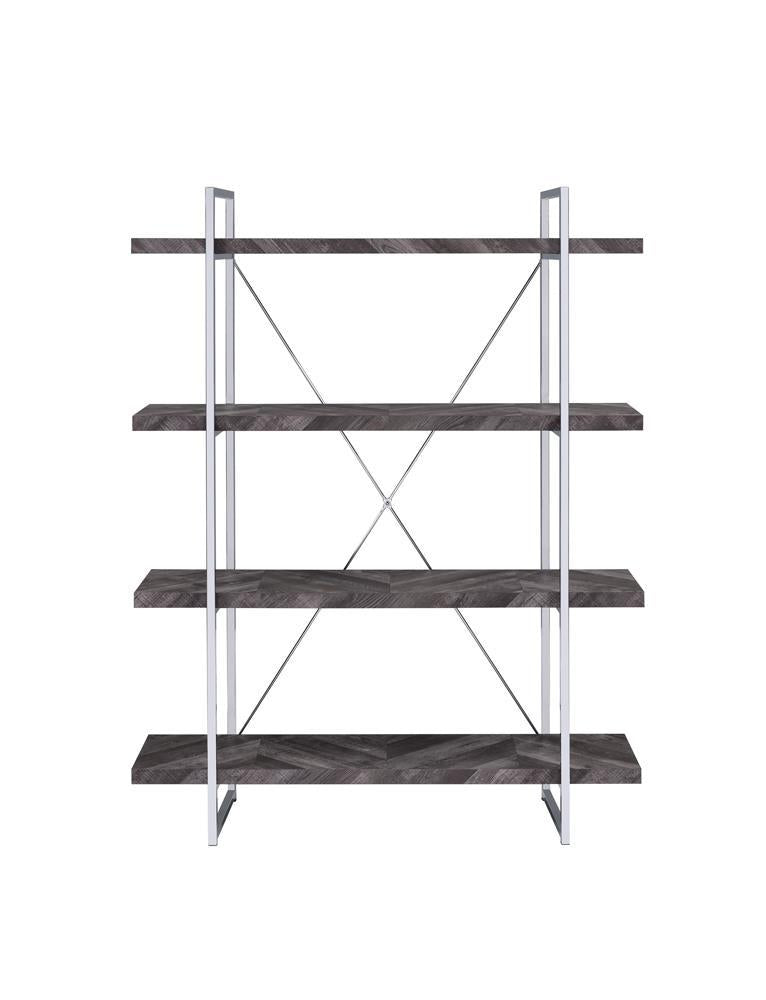 Grimma 4-shelf Bookcase Rustic Grey Herringbone - Luxury Home Furniture (MI)